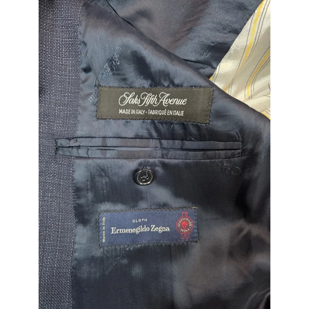 Ermenegildo Zegna Saks Fifth Avenue Blazer Mens 44 Blue Napoli Jacket Wool Silk